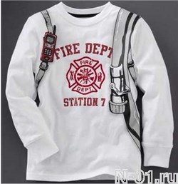 Детская пожарная футболка FIRE DEPT с длинным рукавом - фото 4135